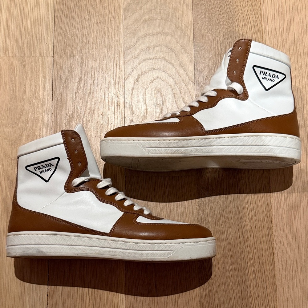 Prada White and Brown Sneakers Authentic Unisex